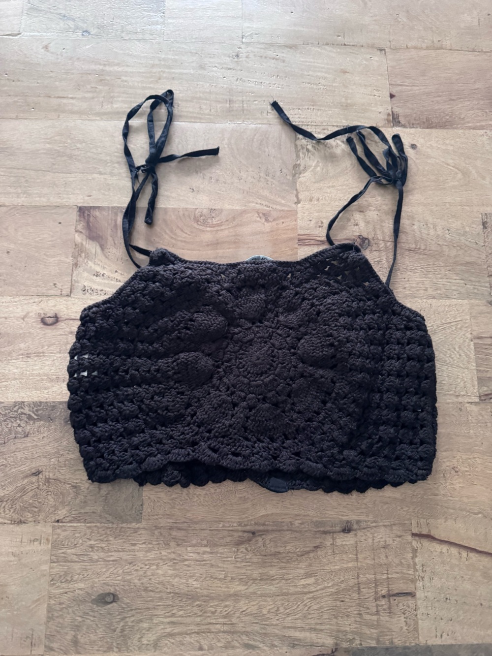 Zara Black Crochet Tie-Shoulder Crop Top Women Tops sz small - Picture 5 of 6